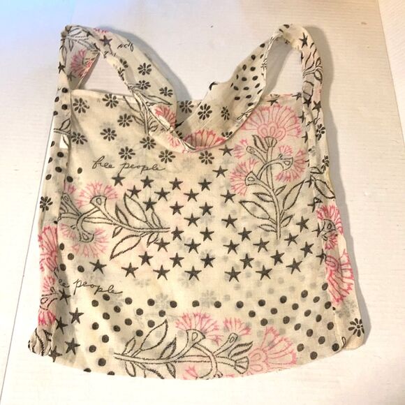 FREE PEOPLE Boho Grey and Pink Flower Shoulder Tote Bag Purse Small - Picture 3 of 11